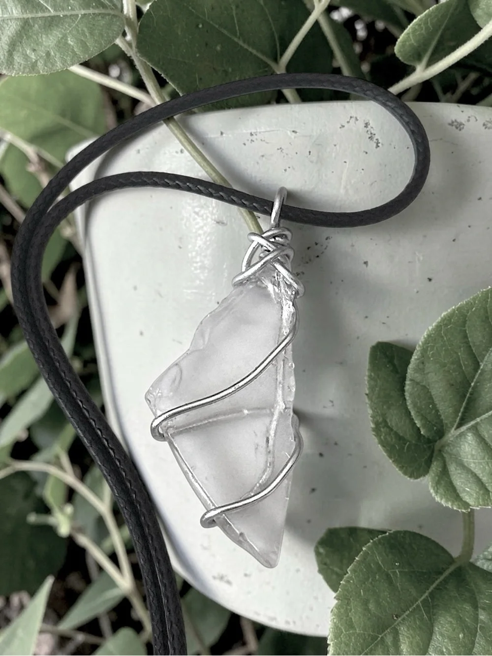 5 For $25💫Handcrafted Wire Wrapped Clear Sea Glass Pendant Necklace